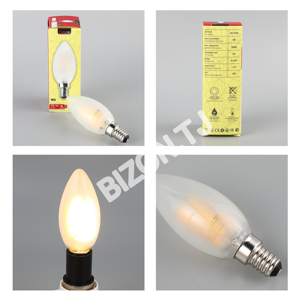 Лампа LED Filament Bulb Candle 4 Вт E14 85-265 В 3000 К Fros, 527-15752 5