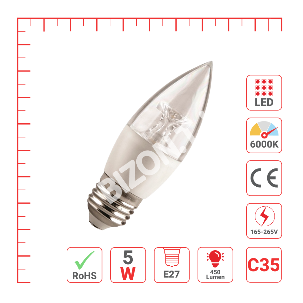 Лампа LED Crystal C37 5W450 лм E27 6000K100-240 В TL, 527-012476 4