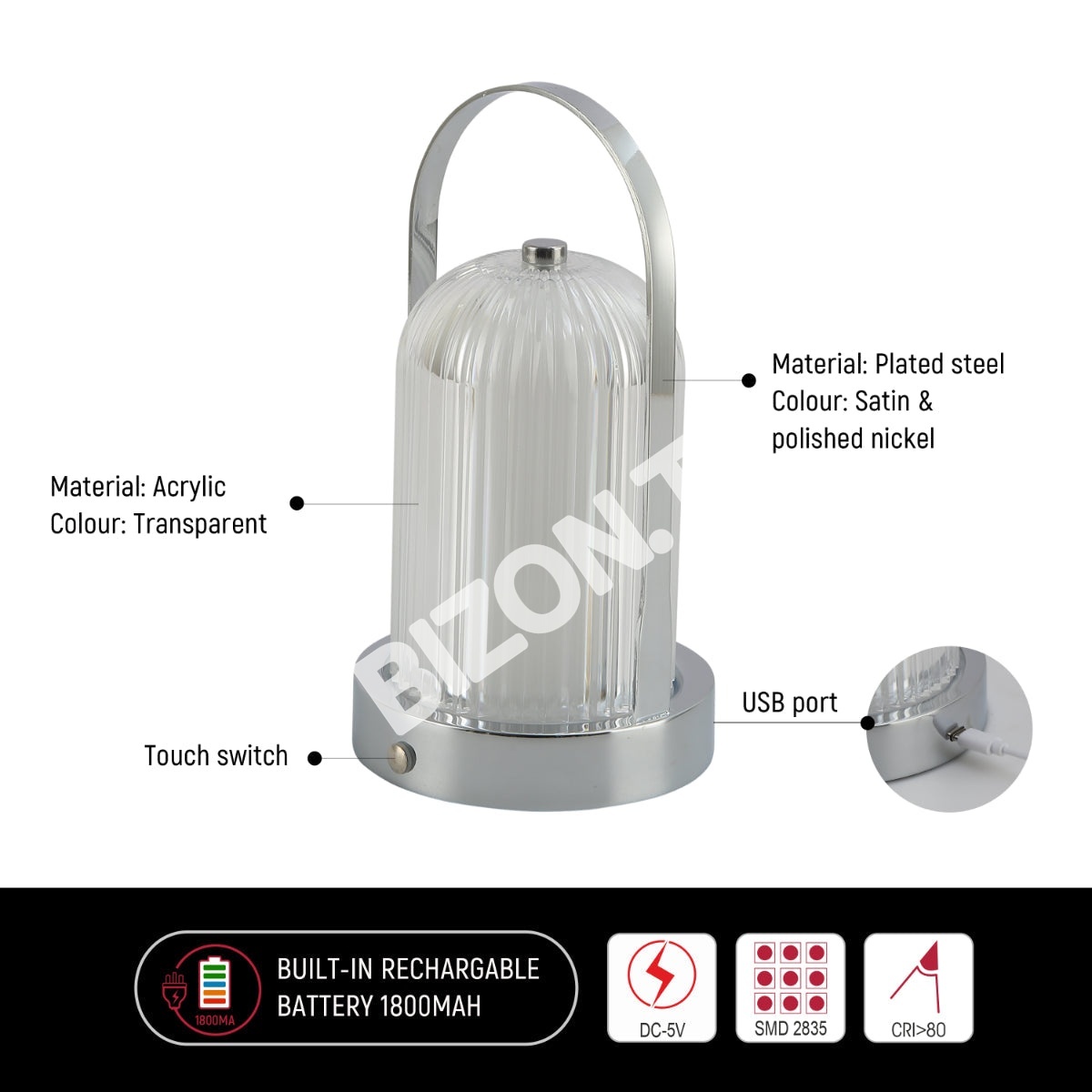 Светильник настольный LED Acrylic D120H230 хром, 130-03722 7