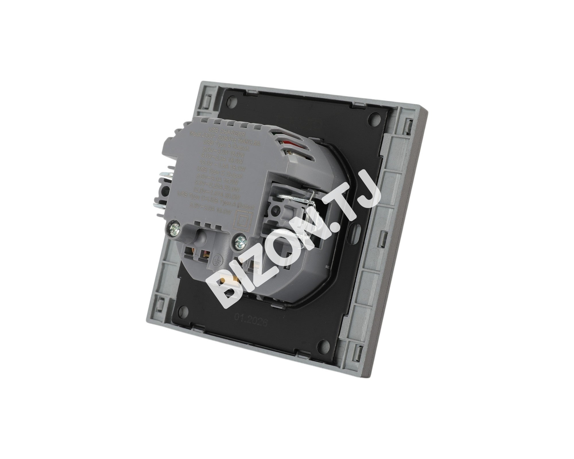 Розетка Schuko с USB+TYPE C 20Вт, с / у, Темно-серая, серия NIZMO, ELECTRIC 96 / 8, 283-03592 13