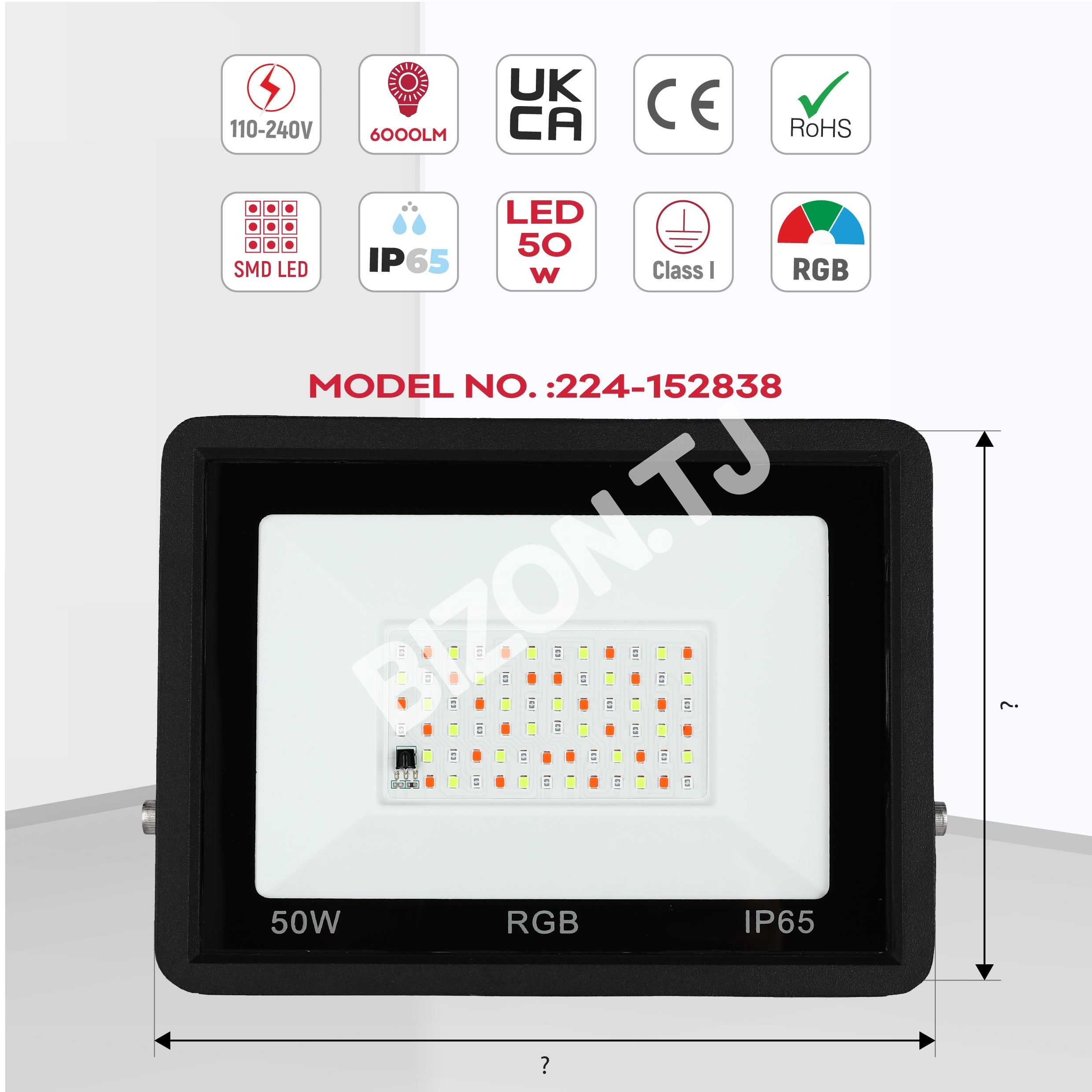Прожектор LED DOB 50 Вт RGB черный IP65, 224-152838 5