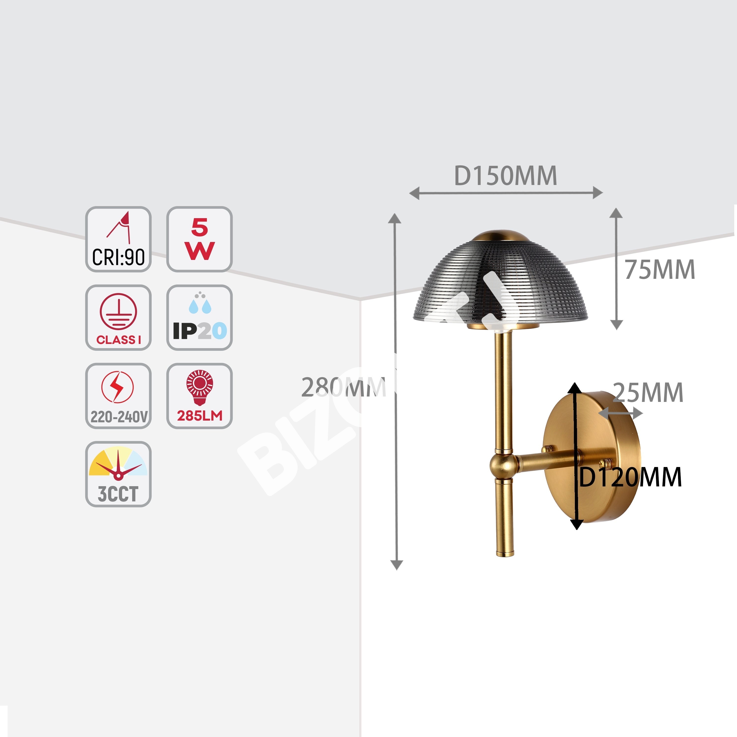 Бронзовый LED настенный светильник 6565-A Amber стекло 5 Вт 3CCT, 151-20118 13