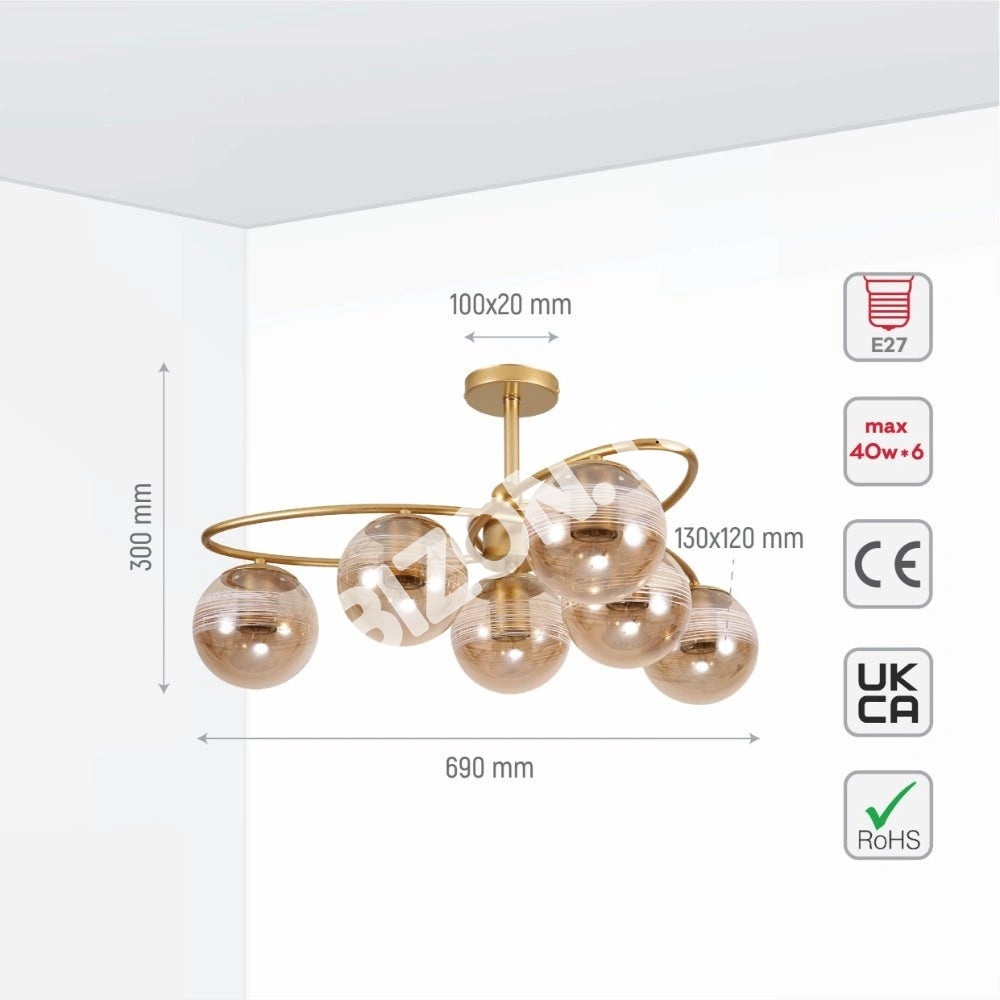 Люстра 52020 6xE27 CHAMPAGNE+золотой, 159-17666 4