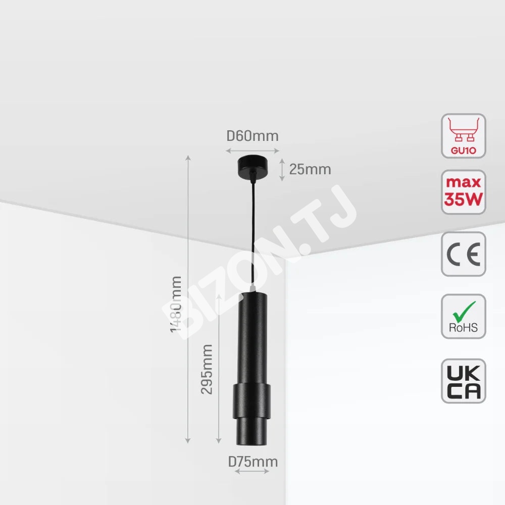 Светильник SY1113 GU10 черный 60×280, 172-03158 5