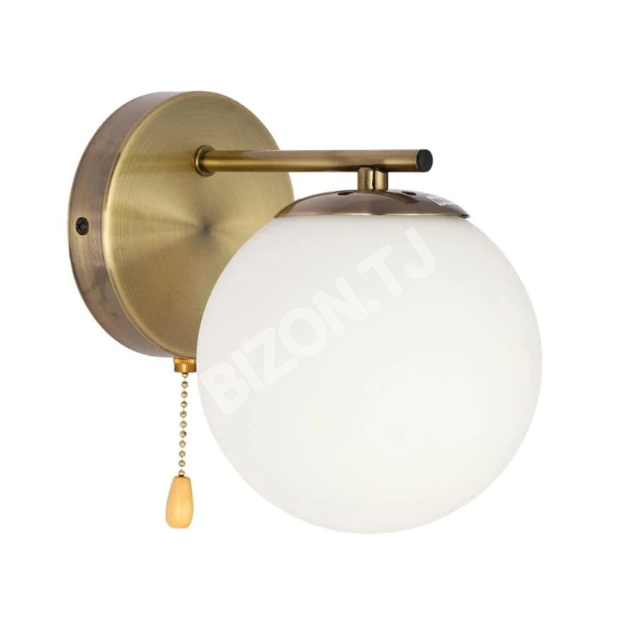 Выключатель опал GLOBE стекло золотой металл BODY VINTAGE RETRO настенный светильник с PULL DOWN SWITCH E27 FITTING золотой, 151-19780 3
