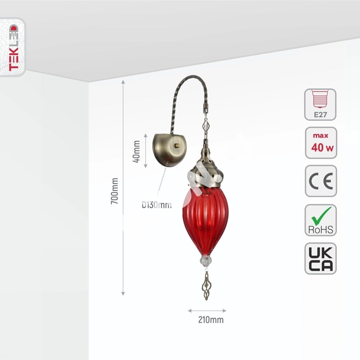 Розовый стекло антик бронзовый металл Body Moroccan Style настенный светильник с E27 Fitting, 151-194584 7