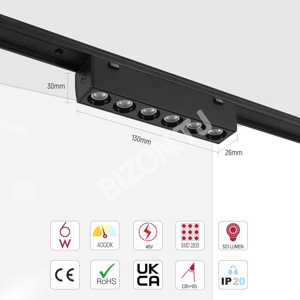 Светильник LED магнитный SLIM 6 Вт 48 В 4000 К черный трековый (T, 169-03108 5