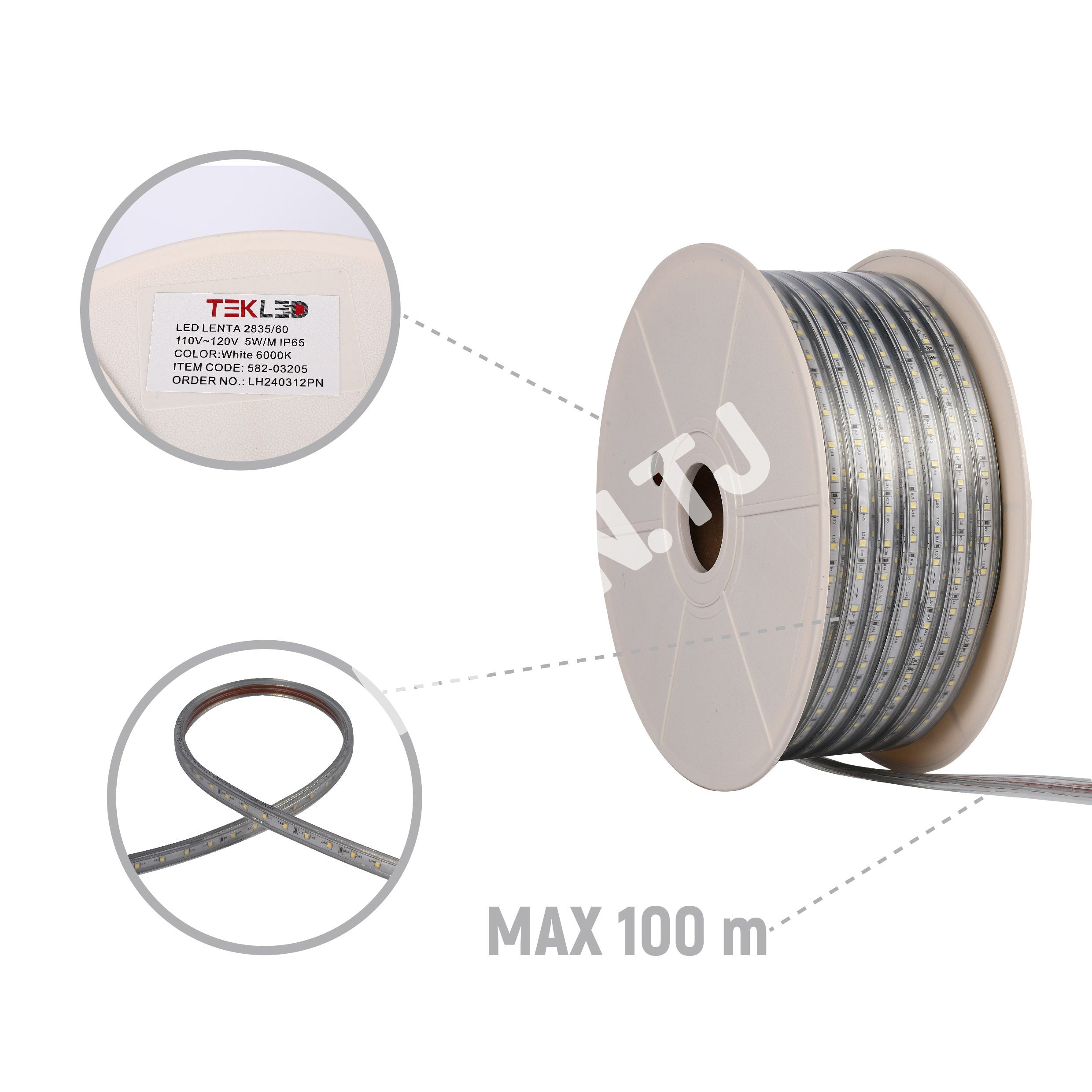 LED lentа 2835 / 60L 220 В оранжевый 7 Вт / M IP6550 м, 582-03271 24
